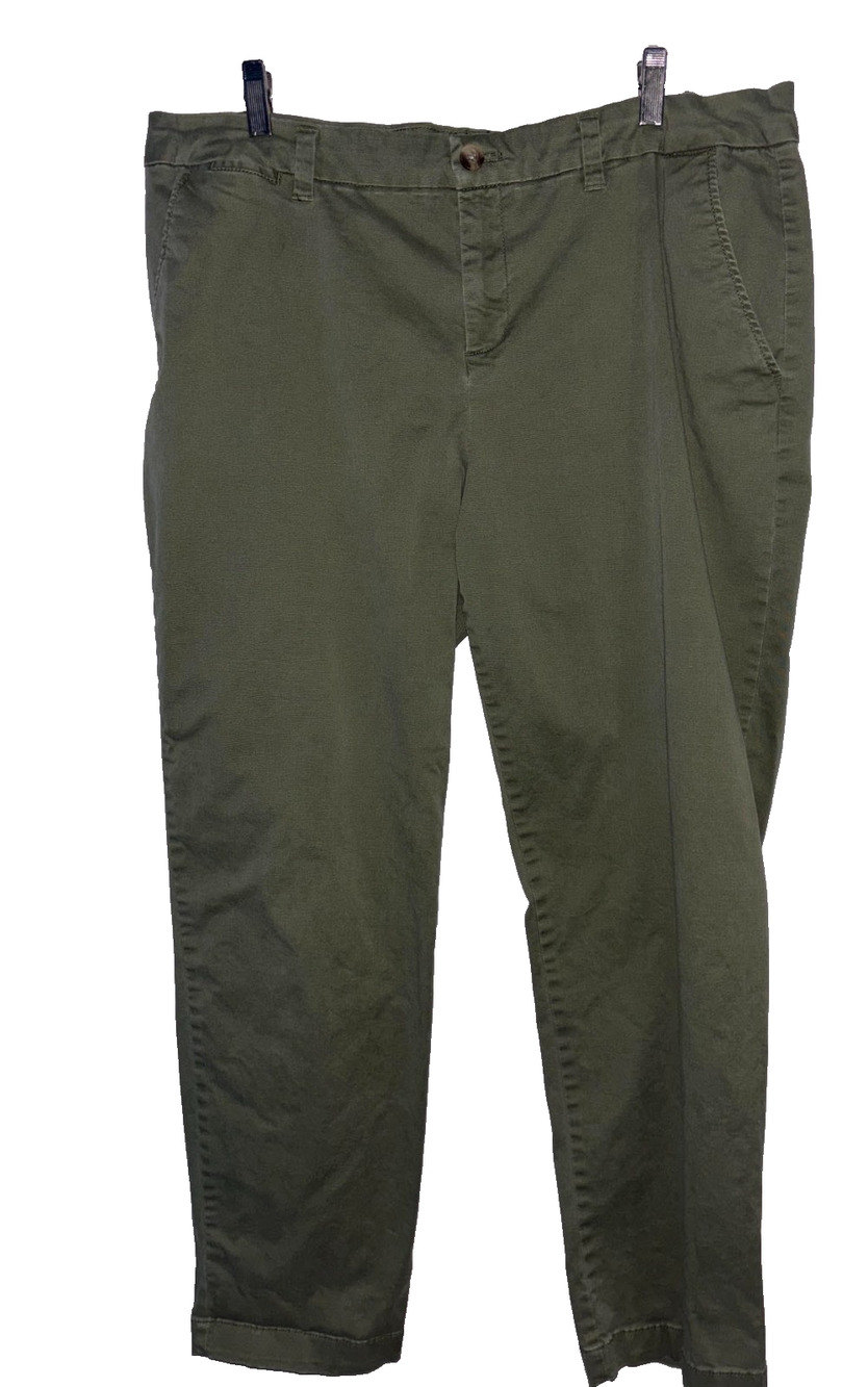 Faded Glory Pants Womens 16A Olive Drab Green Chino Stretch Cotton Flat Front